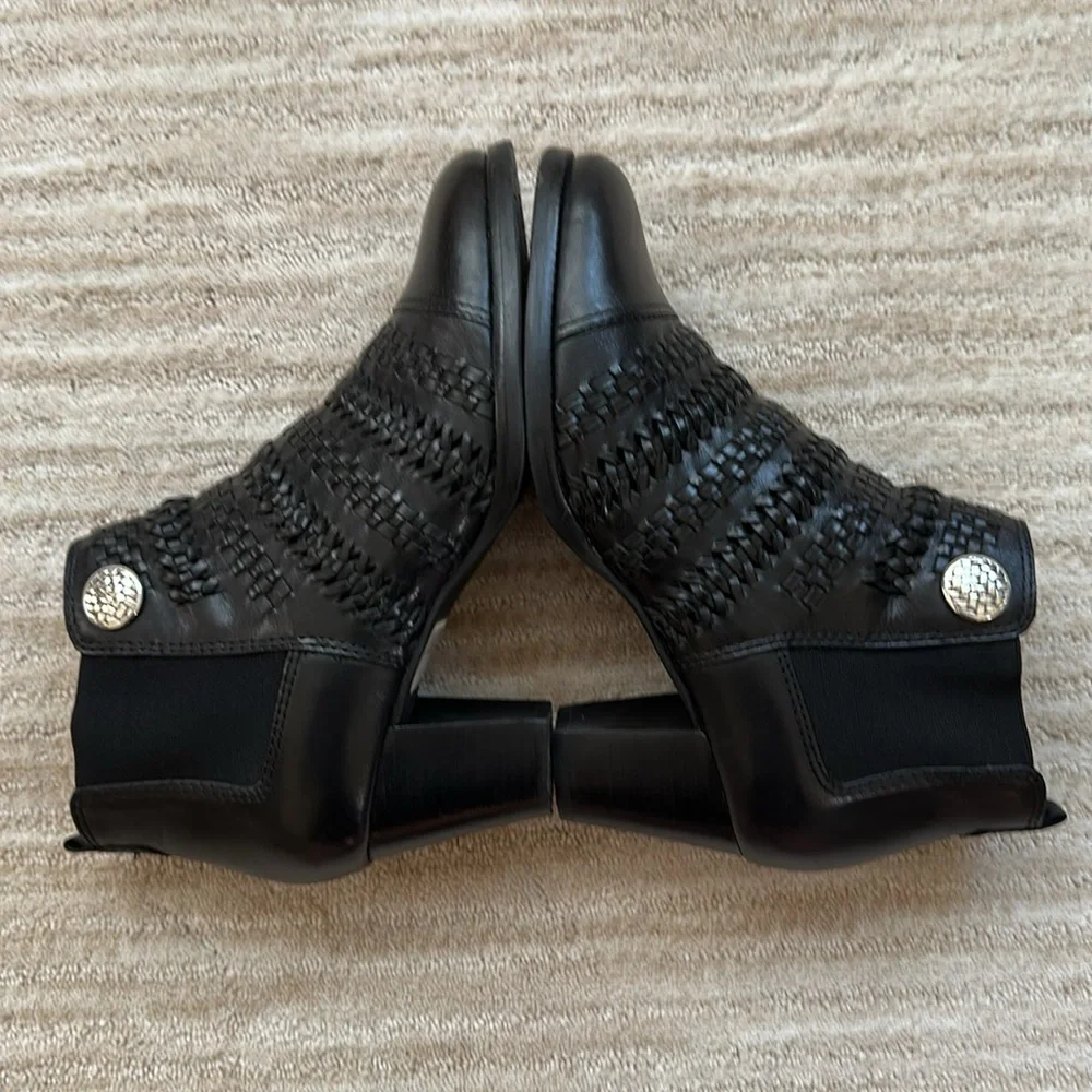 Like New: Brighton Woven Galore Boots Black Asmara Leather Ankle Boots Size 7